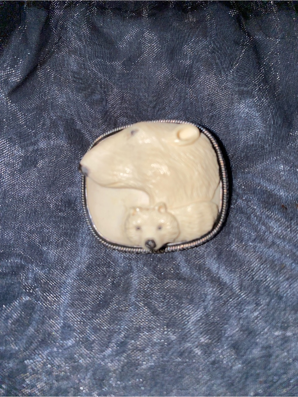 Ivory Polar Bears Brooch - Sterling Silver